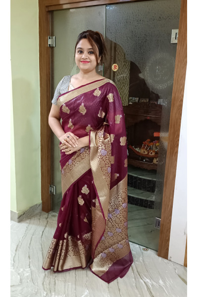 Organza Silk Saree With All Over Banarasi Butta Work (KR1500)